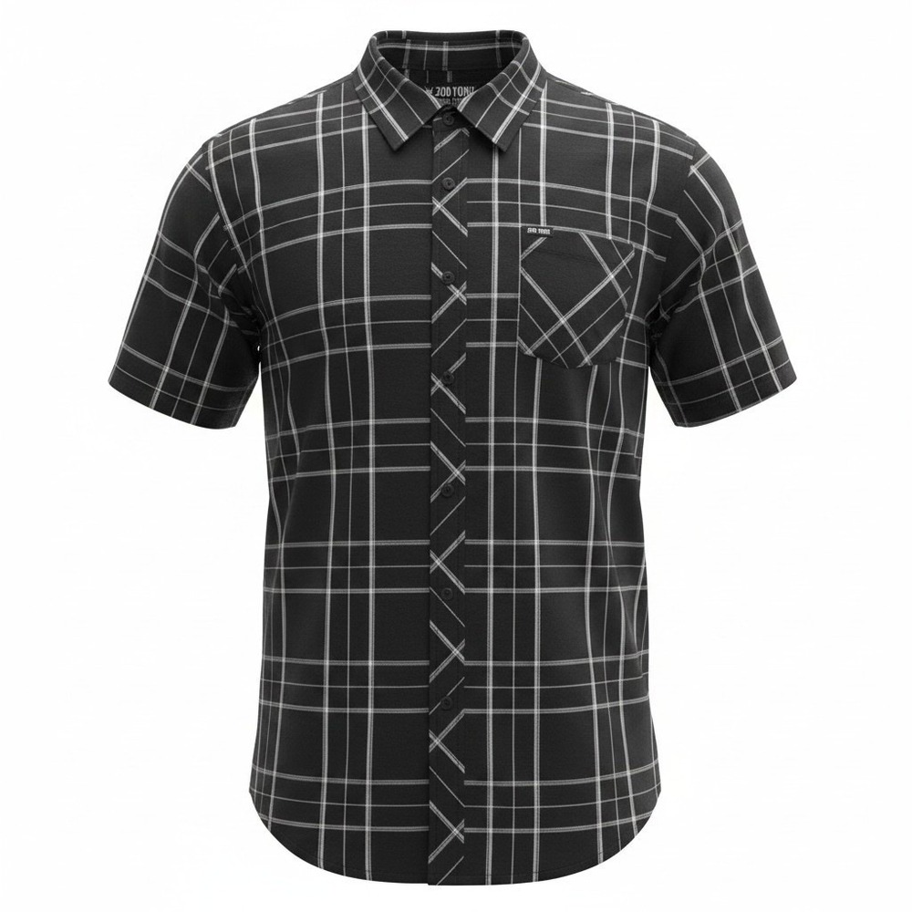 Zoo York Mens XXL Black White Plaid Short Sleeve Button Down Shirt Skater Grid